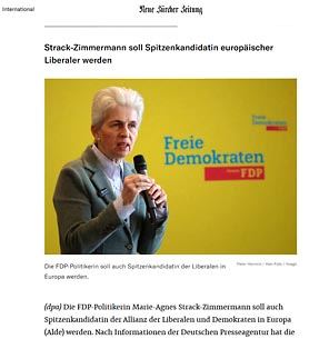 Veröffentlichung in Neue Züricher Zeitung: Nominierung der FDP-Politikerin zur Spitzenkandidatin aller Liberalen für die Europawahl? ( © HEN-FOTO )
