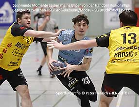 Spannende Momente zeigen meine Bilder von der Handball Regionalliga Begegnung zwischen HSG Groß-Bieberau/Modau - SG Bruchköbel (35:33) (Sportfotografie © Peter Henrich) Spannende Momente zeigen meine Bilder von der Handball Regionalliga Begegnung zwischen HSG Groß-Bieberau/Modau - SG Bruchköbel (35:33) (Sportfotografie © Peter Henrich)