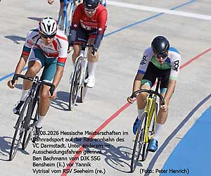 Bei den Hessischen Meisterschaften auf der Radrennbahn des VC Darmstadt holt Ben Bachmann / DJK SSG Bensheim vor Yannik Vytrisal / RSV Seeheim mehrere Meister Titel (Fotogalerie © Peter Henrich / HEN-FOTO) Bei den Hessischen Meisterschaften auf der Radrennbahn des VC Darmstadt holt Ben Bachmann / DJK SSG Bensheim vor Yannik Vytrisal / RSV Seeheim mehrere Meister Titel (Fotogalerie © Peter Henrich / HEN-FOTO)